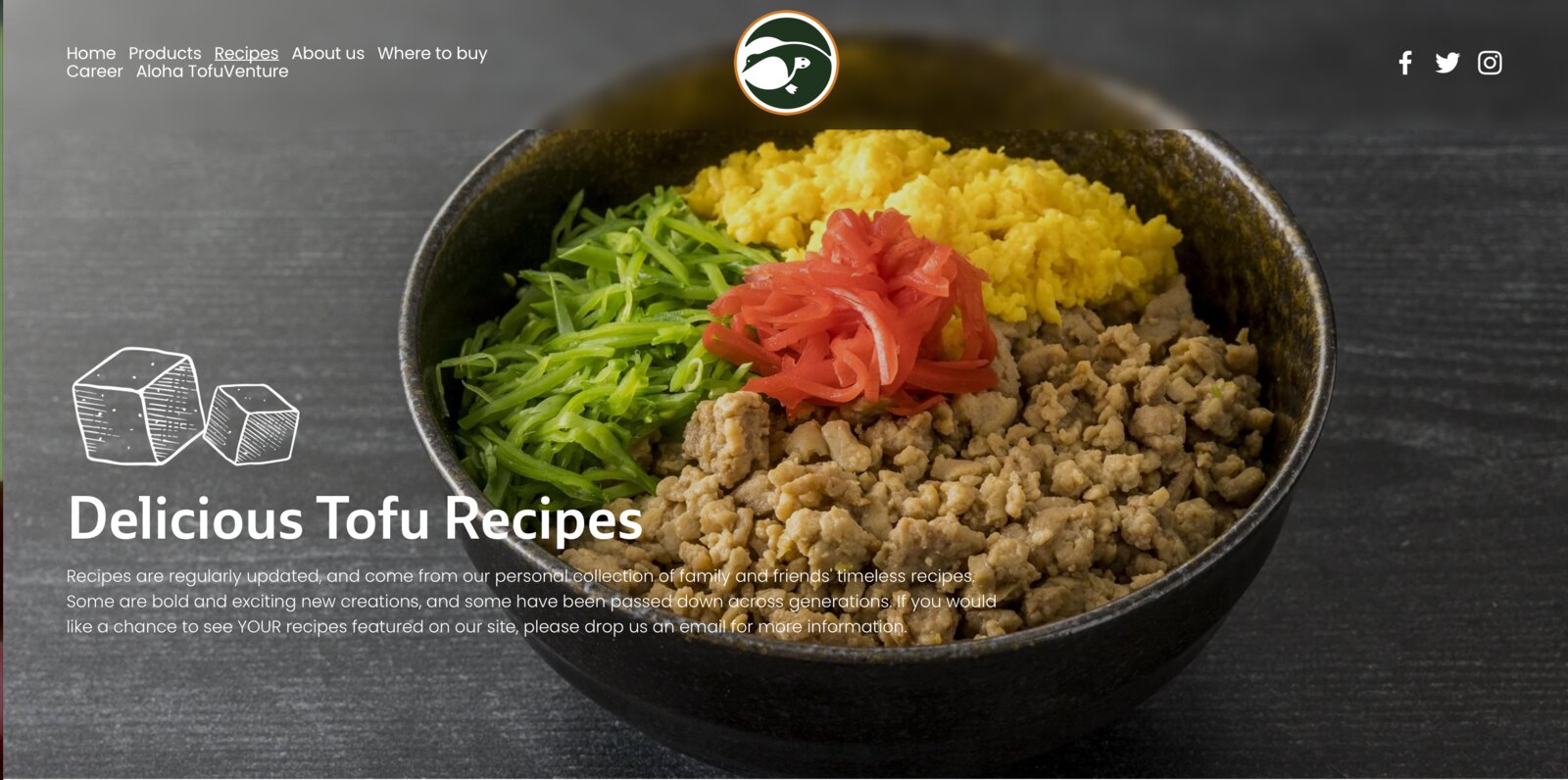 Aloha Tofu website recipes page