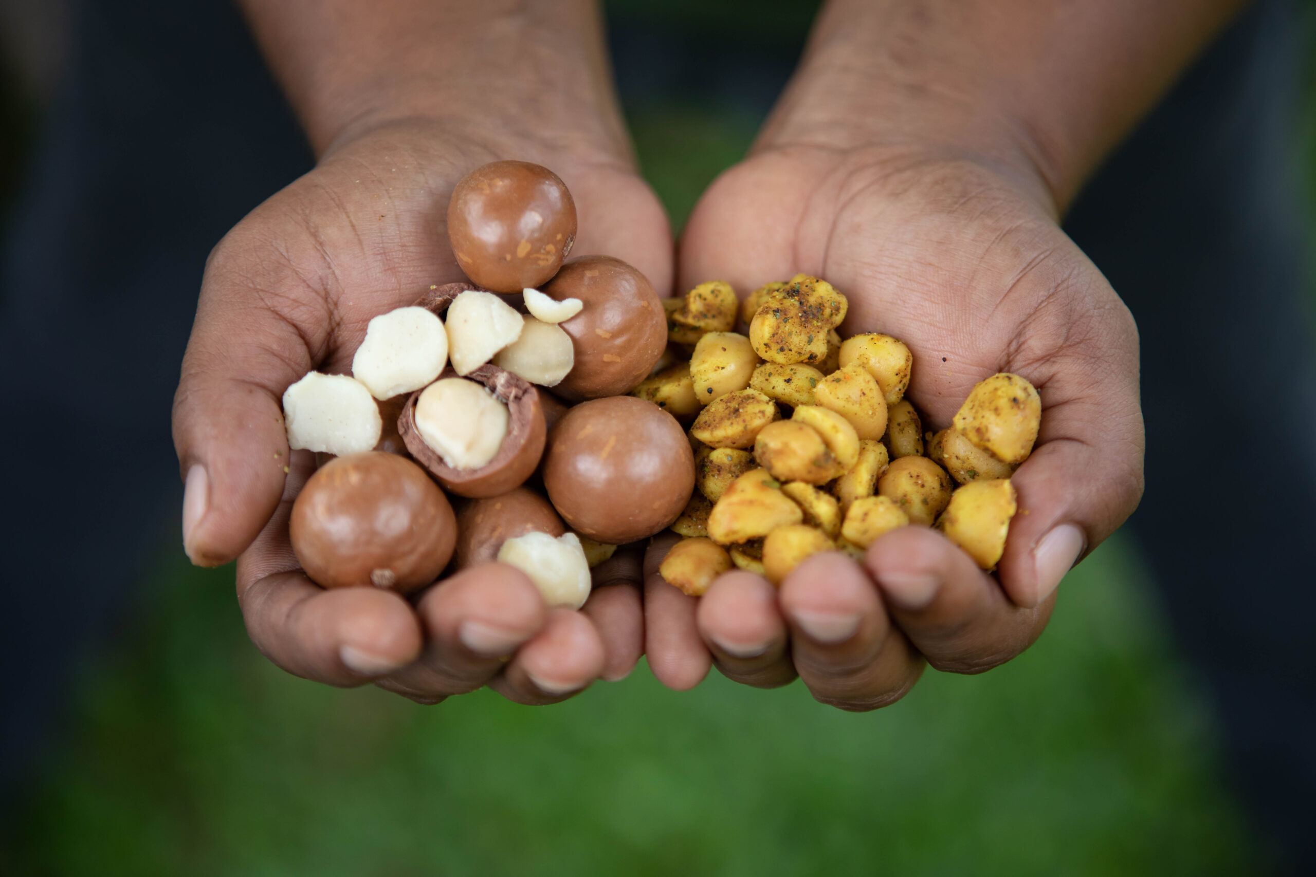 Gida showing the nuts grown on her farm